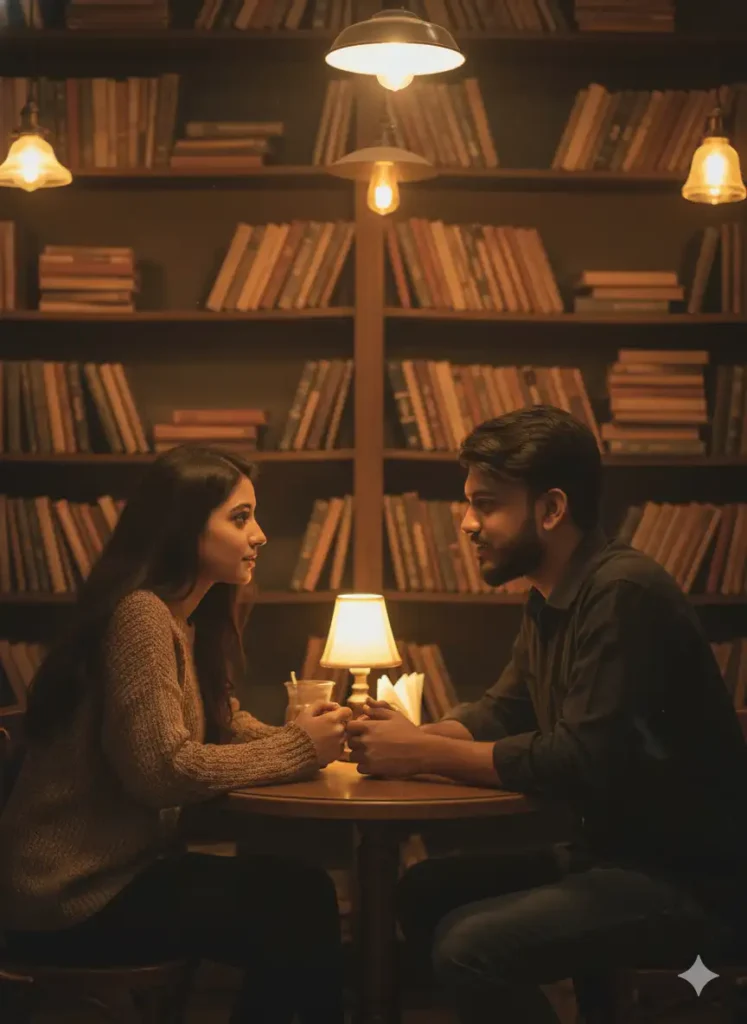 Couple sitting in vintage cafe