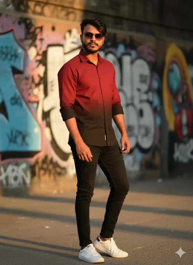 Red Black Street Look – Stylish Gemini AI Portrait