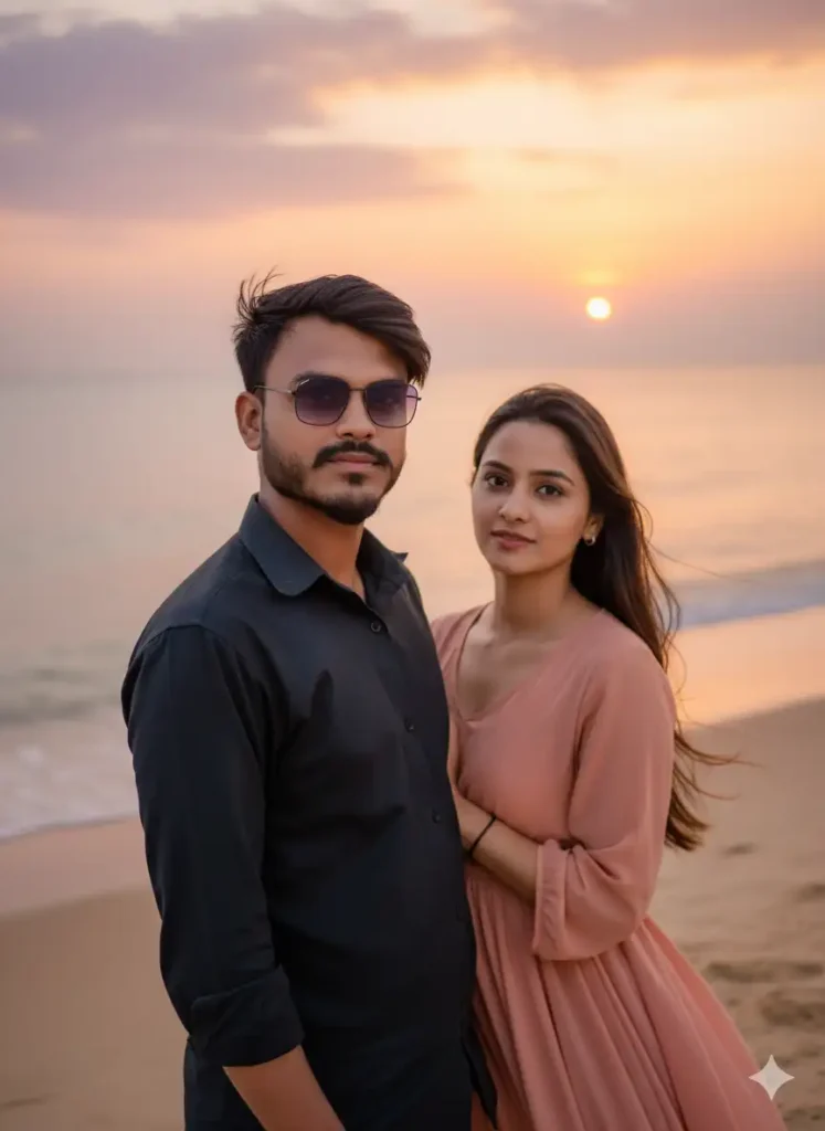 ouple hugging at beach during sunset