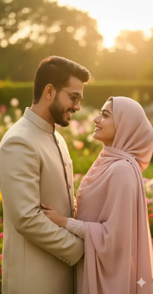Traditional Muslim Couple at Golden Hour